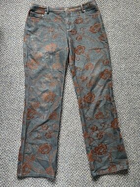 Eric Jeans Straight Leg Women's in Black with Brown Floral Print
